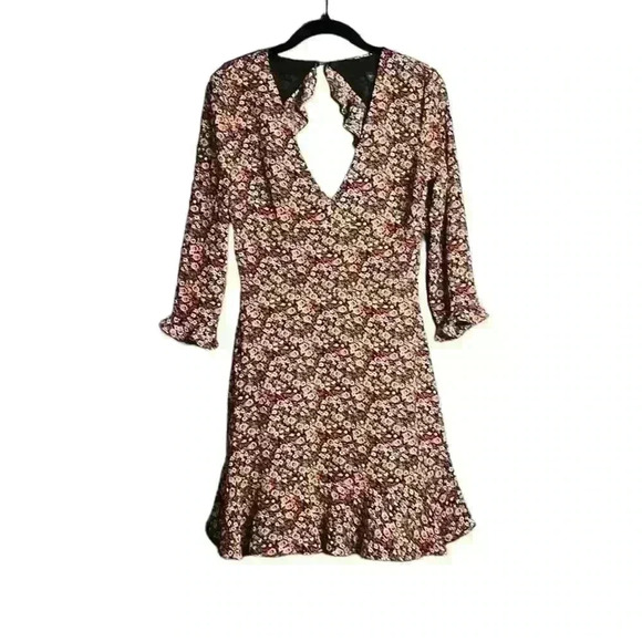 TOPSHOP Floral Long Sleeve Mini Dress size 6 - Picture 2 of 8